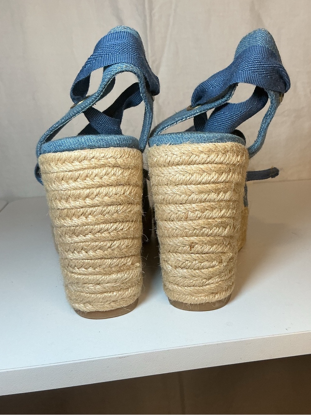 Denim Blue Wedge Espadrille Sandals - Women - Picture 5 of 12